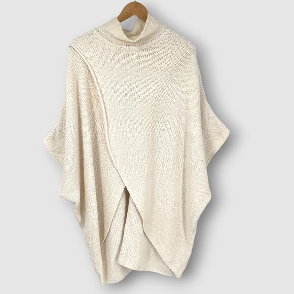 Free People Cream Knit Turtleneck Poncho Women’s Size XS/S Oversized - Picture 1 of 6